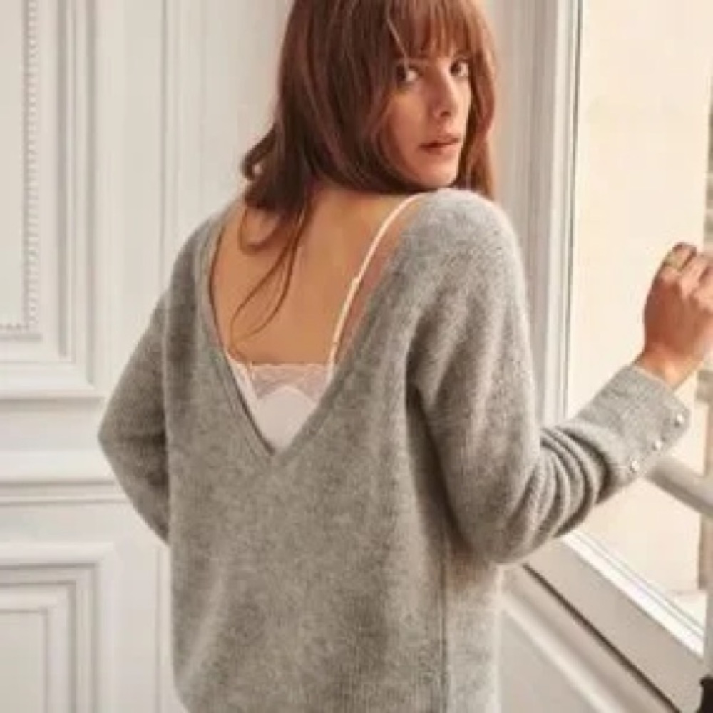 Sezane Grey Sophie Alpaca Mohair V-Neck Sweater— Size XS